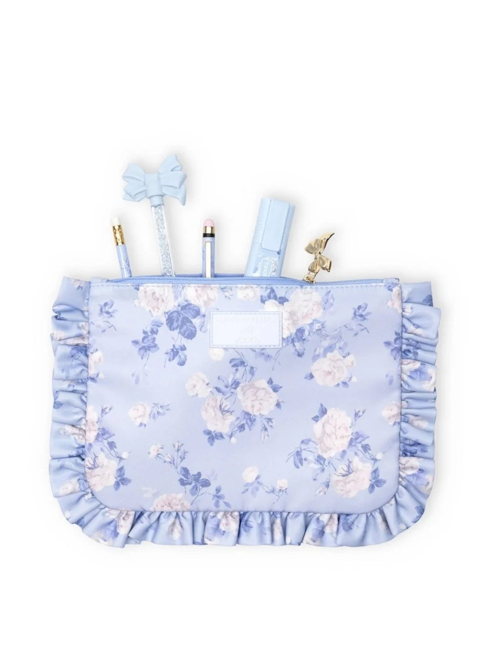 NWT LoveShackFancy Yoobi Target Everblooming Rosettes Blue Rose Ruffle Pouch